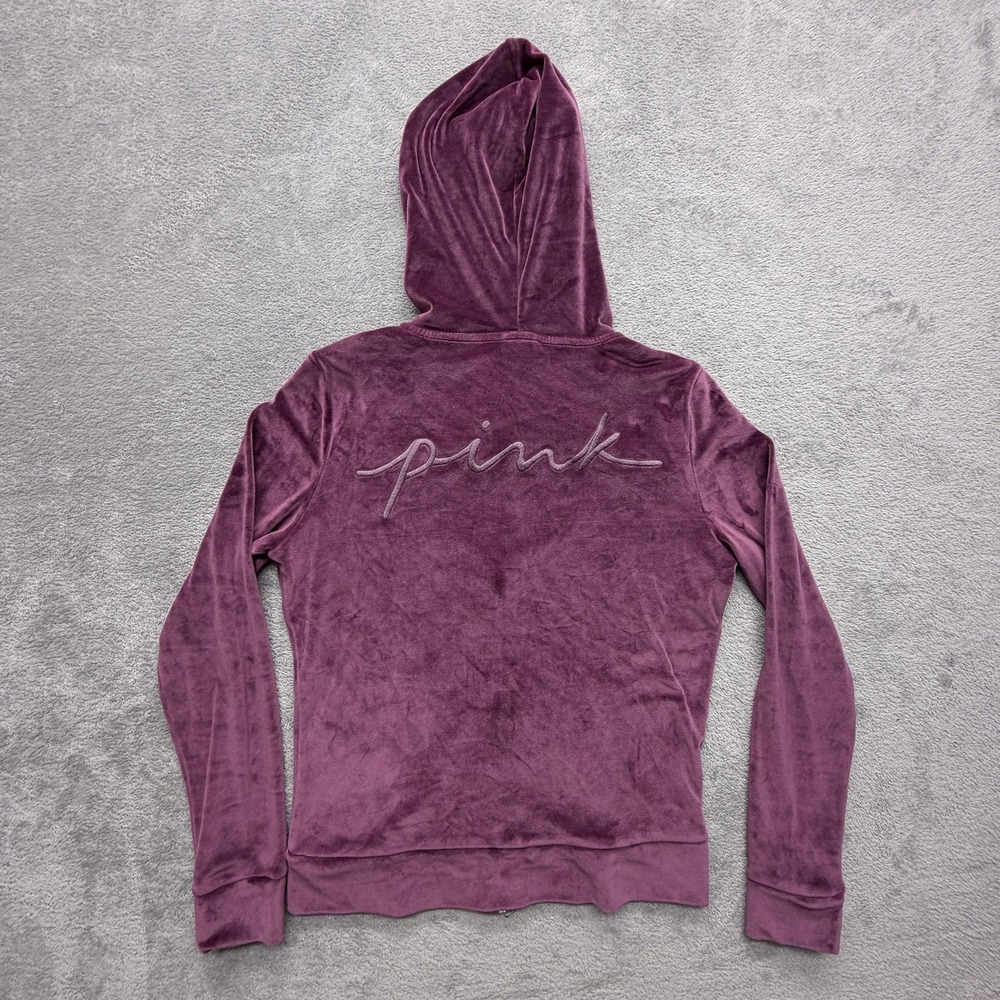 PINK Victoria's Secret Hoodie Womens XS Purple Full Zip Velour Embroidered